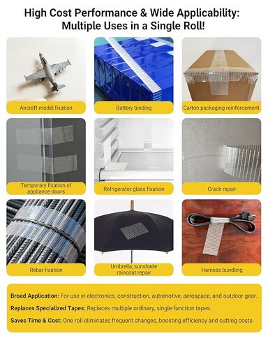 شريط ربط، شريط تعبئة مقوى بالألياف الزجاجية، شبكة معززة شفافة ذاتية اللصق شديدة التحمل للاستخدام على نطاق واسع (2 سم × 65.5 قدم) in Kuwait