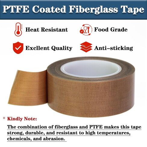 High-Temperature Teflon Fabric Tape, 1"×33 ft ,2"×33 ft PTFE Tape for Vacuum Sealer Machine, Hand Impulse Sealers Insulation PTFE Coated Fiberglass Adhesive Tape Waterproof, Heat Resistant, Durable in Saudi Arabia