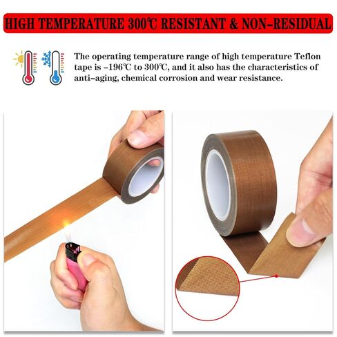 High-Temperature Teflon Fabric Tape, 1"×33 ft ,2"×33 ft PTFE Tape for Vacuum Sealer Machine, Hand Impulse Sealers Insulation PTFE Coated Fiberglass Adhesive Tape Waterproof, Heat Resistant, Durable in Saudi Arabia