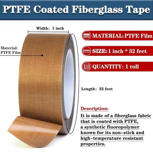High-Temperature Teflon Fabric Tape, 1"×33 ft ,2"×33 ft PTFE Tape for Vacuum Sealer Machine, Hand Impulse Sealers Insulation PTFE Coated Fiberglass Adhesive Tape Waterproof, Heat Resistant, Durable in Saudi Arabia