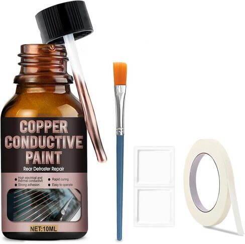 Rear Defroster Repair Kit, Copper Conductive Paint for Repairing Rear Window Defroster Screens with Brush Wipes Masking Paper Strong Adhesion and Fast Repair Performance, 10 Ml in Kuwait