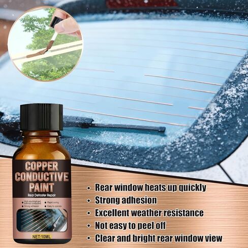 Rear Defroster Repair Kit, Copper Conductive Paint for Repairing Rear Window Defroster Screens with Brush Wipes Masking Paper Strong Adhesion and Fast Repair Performance, 10 Ml in Kuwait