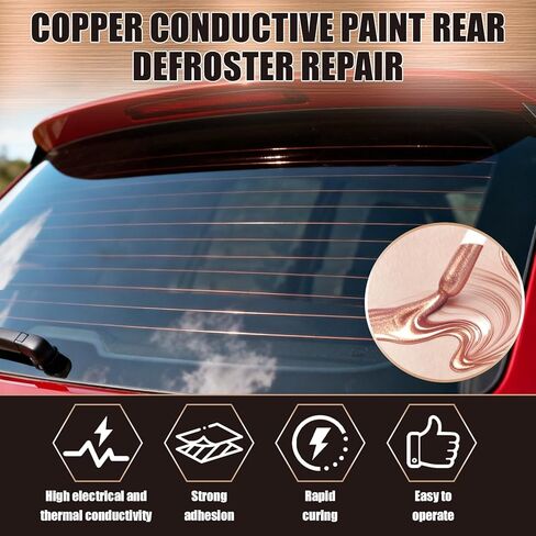 Rear Defroster Repair Kit, Copper Conductive Paint for Repairing Rear Window Defroster Screens with Brush Wipes Masking Paper Strong Adhesion and Fast Repair Performance, 10 Ml in Kuwait