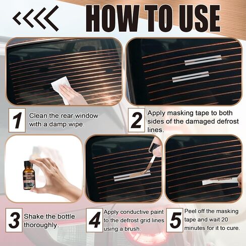 Rear Defroster Repair Kit, Copper Conductive Paint for Repairing Rear Window Defroster Screens with Brush Wipes Masking Paper Strong Adhesion and Fast Repair Performance, 10 Ml in Kuwait