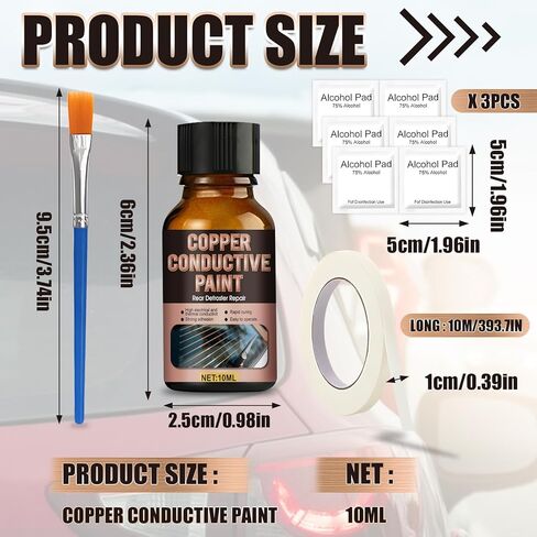 Rear Defroster Repair Kit, Copper Conductive Paint for Repairing Rear Window Defroster Screens with Brush Wipes Masking Paper Strong Adhesion and Fast Repair Performance, 10 Ml in Kuwait