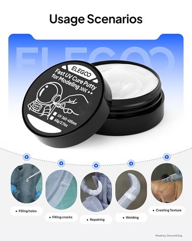 ELEGOO UV Putty for Modeling, 365-405 mm UV Light Fast Curing Clay for Miniature Model Repair (White, 60g) in Saudi Arabia