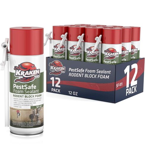 Kraken Bond Pestblokc Spray Foam Sealant - (2x12oz) Polyurethane Expanding Sealant for Gaps & Cracks with Mothball Odor, Straw-Application, Paintable Foam Filler for Wall Holes - 2 Pack in Saudi Arabia