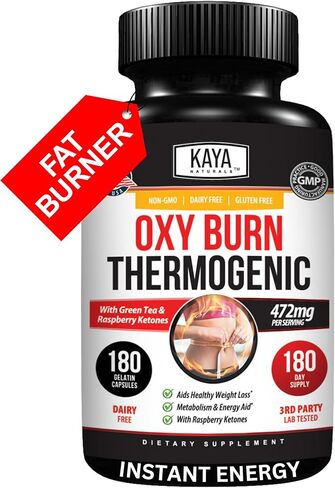 Kaya Naturals Oxy Burn - تركيبة عشبية حرارية للحياة النشطة - غير معدلة وراثيًا وخالية من الغلوتين - 180 قطعة in Kuwait