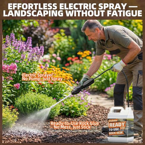 غراء الصخور مع بخاخ يعمل بالبطارية، غراء نشارة جاهز للاستخدام سعة 1 جالون للمناظر الطبيعية، نفاذية المياه بنسبة 100%، رذاذ غراء المناظر الطبيعية غير سام وآمن للحيوانات الأليفة لموثق الصخور، مثبت حصى البازلاء in Kuwait