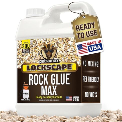 صمغ الصخور لوكسيب من بيتراماكس للمناظر الطبيعية، 1 جالون (صُنع في الولايات المتحدة الأمريكية) - لاصق للمناظر الطبيعية قابل للنفاذ وآمن للحيوانات الأليفة بنسبة 100% للأحجار والحصى - جاهز لرش حصى البازلاء وغراء المهاد للمناظر الطبيعية in Kuwait