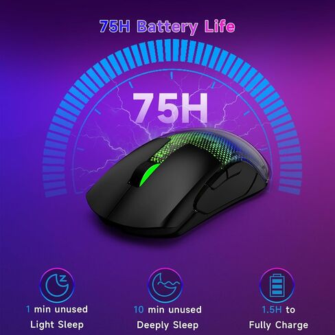 FFJ Wireless Gaming Mouse - 26000 dpi ، 58g فئران للألعاب خفيفة للغاية مع عرض الشاشة ، 3 أوضاع 2.4 جيجا هرتز/Bluetooth/سلكية ، أزرار قابلة للبرمجة ، متوافقة مع MAC PCBOP PS5 PS5 Black in Kuwait
