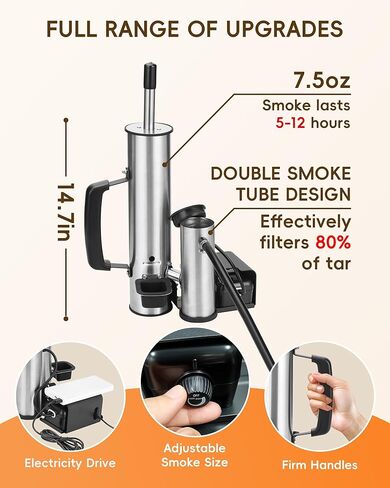 Cold Smoke Generator for Any Grill - 304 Stainless Steel Smoker Tube, Double Tube to Cut Tar for Non-Greasy Taste, Anti-Scald Handle, Camping/Backyard BBQ, Savor Rich Clean Flavor Easily in Kuwait