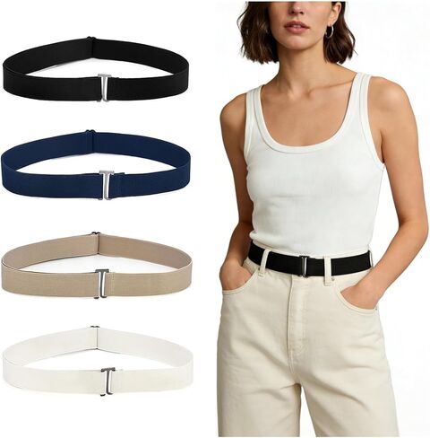 4 PCS No Show Women's Stretch Belt Invisible Women Stretch Belt Buckle Elastic Adjustable Man Belt Jeans Pants in Kuwait