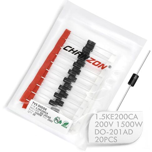 (Pack of 20 Pieces) Chanzon TVS Diodes 1.5KE200CA 1500W 200V DO-201AD (DO-27) Bidirectional Channel 1500 Watt 200 Volt in Saudi Arabia