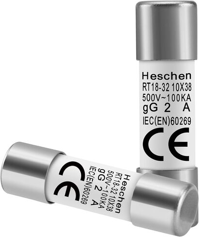 وصلة منصهر أنبوب سيراميك أسطواني من Heschen، RT18-32 (RO15)، 10 * 38 مم، 2A 500V، CE، حزمة من 20 in Saudi Arabia