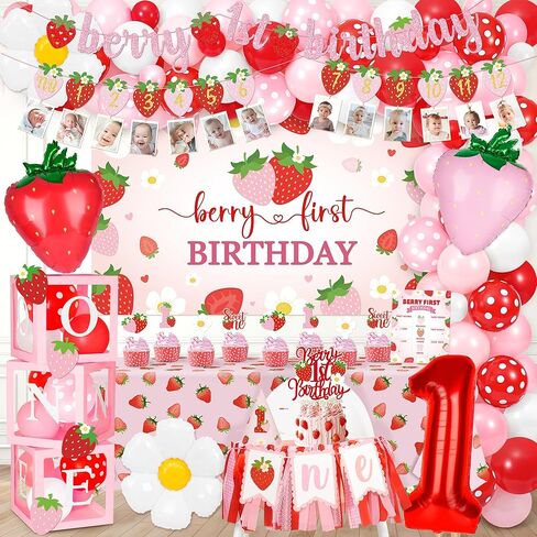 Berry First Birthday Decor Strawberry 1st Birthday Decorations for Girls, Sweet One Girls Birthday Party Supplies Strawberry Theme Backdrop Party Decor in Kuwait