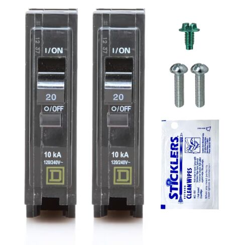 مجموعة قواطع دوائر أصلية مربعة D QO120 QO 20 أمبير (عبوتان)، قطب واحد، 20 أمبير، 120 فولت، 10 كيلو أمبير، مكون إضافي لمراكز تحميل QO وصندوق اللوحة، Visi-Trip، بديل جديد in Kuwait