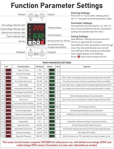 DIHOOL Smart Circuit Breaker with Adjustable Voltage Protection, 70-200V Low and 140-300V High Cutoff, 1-63A Overcurrent Protector, AC Disconnect Switch, DIN Rail Mount in Saudi Arabia