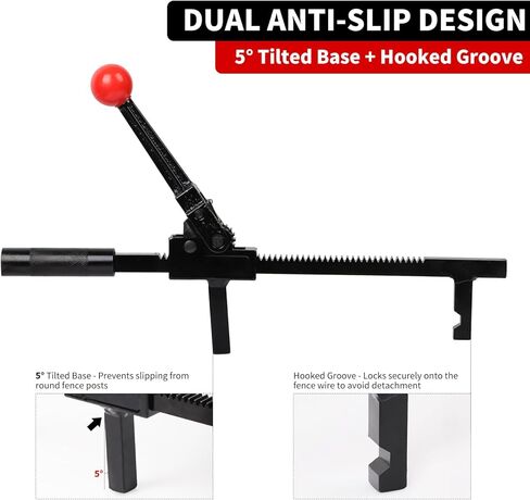 Chain Link Fence Stretcher Tool, Ratcheting Wire Fence Tightener & Puller for Woven Wire Fence, 3″–12″ Tension Range, 5° Tilted Base & Hooked Groove, One-Hand Operation for Farm & Yard in Saudi Arabia