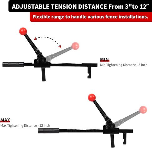 Chain Link Fence Stretcher Tool, Ratcheting Wire Fence Tightener & Puller for Woven Wire Fence, 3″–12″ Tension Range, 5° Tilted Base & Hooked Groove, One-Hand Operation for Farm & Yard in Saudi Arabia