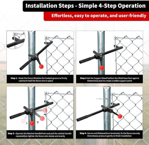 Chain Link Fence Stretcher Tool, Ratcheting Wire Fence Tightener & Puller for Woven Wire Fence, 3″–12″ Tension Range, 5° Tilted Base & Hooked Groove, One-Hand Operation for Farm & Yard in Saudi Arabia