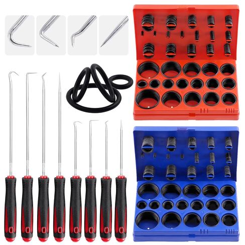 Glarks 834Pcs Metric & SAE O-Rings Assortment Kit Including 407Pcs SAE Rubber O-Rings, 419Pcs Metric O-Rings, 8Pcs Long and Short Picks and Hooks and 1pc Tool Bag for Plumbing, Gas, Automotive Repair in Saudi Arabia