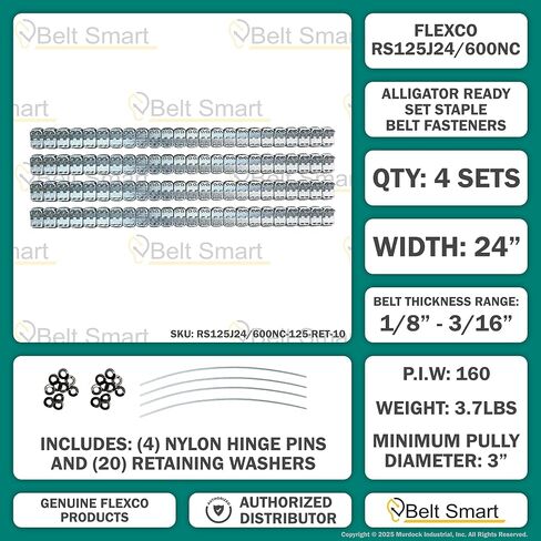 Genuine Flexco RS125J24/600NC Alligator Ready Set Staple Fastener (Box of 4 Sets) - Includes 10 Additional 125-RET Retaining Washers in Kuwait