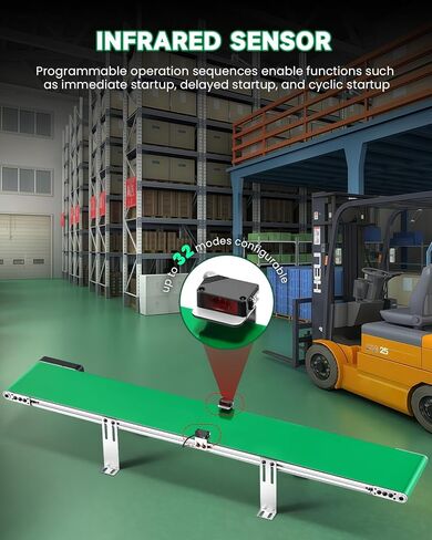 Belt Conveyor 39 inch Conveyor with Sensor, Multi Operation Program, Desktop Version Step-Less Speed Adjustment PVC Belt Conveyor for Packaging Factory, Production Line, Home in Kuwait