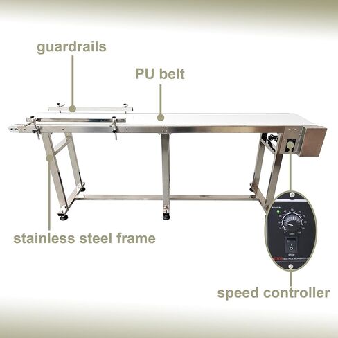 TECHTONGDA PU Flat Conveyor Belt System Stainless Steel Frames Double Guardrails for Industrial Transport Conveyor Length 82.7inch Belt Width 11.8inch in Kuwait
