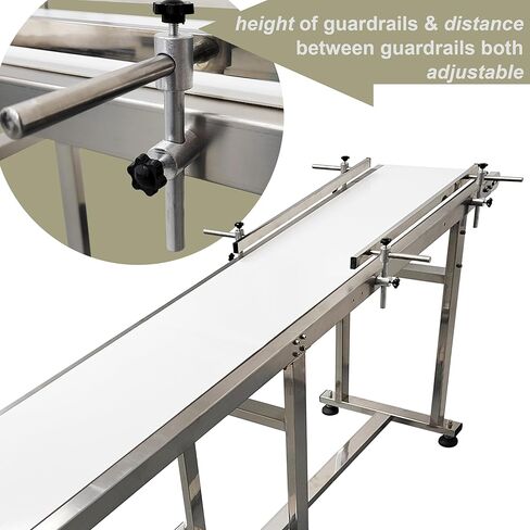 TECHTONGDA PU Flat Conveyor Belt System Stainless Steel Frames Double Guardrails for Industrial Transport Conveyor Length 82.7inch Belt Width 11.8inch in Kuwait