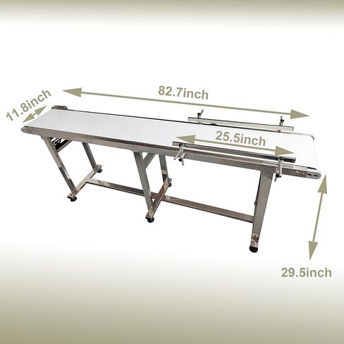 TECHTONGDA PU Flat Conveyor Belt System Stainless Steel Frames Double Guardrails for Industrial Transport Conveyor Length 82.7inch Belt Width 11.8inch in Kuwait