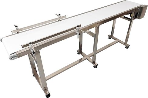 TECHTONGDA PU Flat Conveyor Belt System Stainless Steel Frames Double Guardrails for Industrial Transport Conveyor Length 82.7inch Belt Width 11.8inch in Kuwait