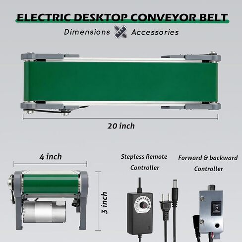 20 inch Electric Desktop Conveyor Belt 10x50CM, 0-167RPM with Forward and Reverse Switch Stepless Speed Adjustment PVC Belt Conveyor for Friction Experiment Model, Production Line, Home DIY in Saudi Arabia