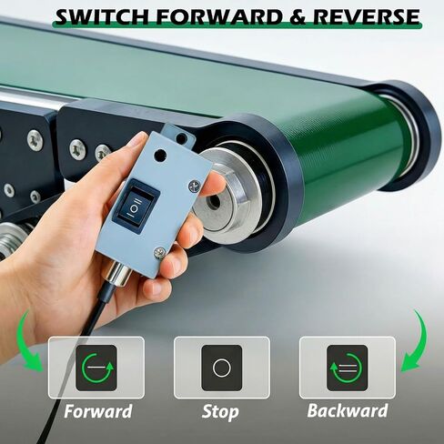 20 inch Electric Desktop Conveyor Belt 10x50CM, 0-167RPM with Forward and Reverse Switch Stepless Speed Adjustment PVC Belt Conveyor for Friction Experiment Model, Production Line, Home DIY in Saudi Arabia