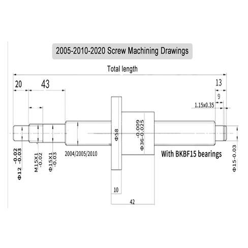 الكرة اللولبية، الكرة اللولبية الخطية، مجموعة واحدة من صامولة الكرة اللولبية SFU2004 BallScrew 1050-2000 مم مع BKBF15 نهاية التصنيع + + الداعم + اقتران (1950 مم) in Kuwait