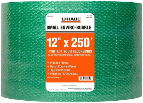 U-Haul Enviro-bubbble-Bulk Roll 100 'من حشوة وحماية الفقاعات الصغيرة للديكور الهش والأطباق والأواني الزجاجية والأطر والمزيد in Kuwait
