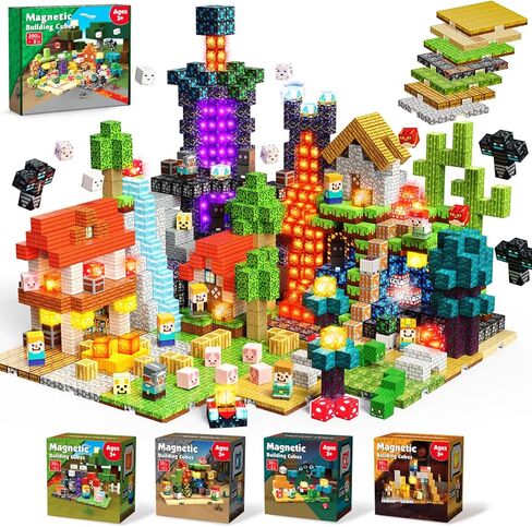 200PCS Magnetic Building Blocks with 6 Baseplate, Magnetic Blocks Cubes for Kids Ages 4-8, Stacking Magnet Blocks STEM Building Toys for Boys Girls Ages 3 4 5 6 7 8-12 Birthday Gifts in Saudi Arabia