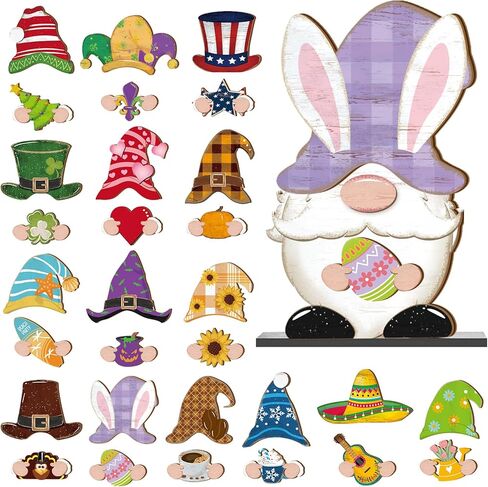 Blulu Fall Christmas Interchangeable Wooden Gnome Decor DIY Holiday Halloween Thanksgiving Seasonal Tiered Tray Decoration with Magnet Pieces Welcome Sign for Decorations(Classic) in Kuwait