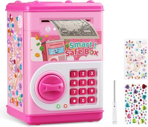 Piggy Bank for Kids, ATM Bank Cash Coin Can Electronic Money Bank for Boys Girl, STOPKLAS Kids Safe Money Jar with Password Coin Savings Box with DIY Stickers in Kuwait