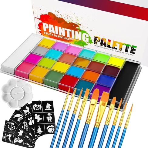 26 ألوان مجموعة طلاء جسم الوجه الاحترافية ، طقم الطلاء بالزيت وجسمه لجميع القديسين ، بما في ذلك 36 لونًا من الطلاء/ الطلاء/ فرش/ فرش/ مؤثرات خاصة ملصق للدم الهالوين/ مزيف الدم (مجموعة 2) in Kuwait