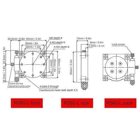 RS60 L Manual Rotary Stage, R Axis Rotation Platform with 2.36 inches Table Diameter, Aluminum Alloy Precision Sliding Table for Optical Adjustment in Kuwait