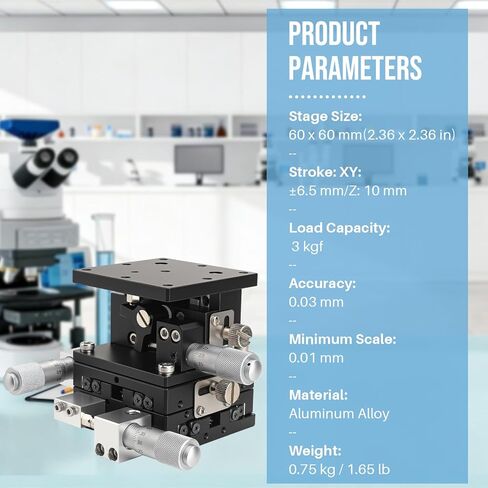 المرحلة الخطية اليدوية XYZ ذات 3 محاور، طاولة منزلقة لمنصة ضبط محمل التشذيب، طاولة رفع الإزاحة 60 × 60 مم لمراكز البحث والتطوير في المختبرات والتصنيع الدقيق in Kuwait