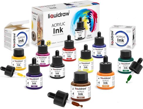 Acrylic Inks for Artists Set of 10 Ink Set 35ml Professional for Painting, Drawing, Paints, Art, Brushes in Kuwait