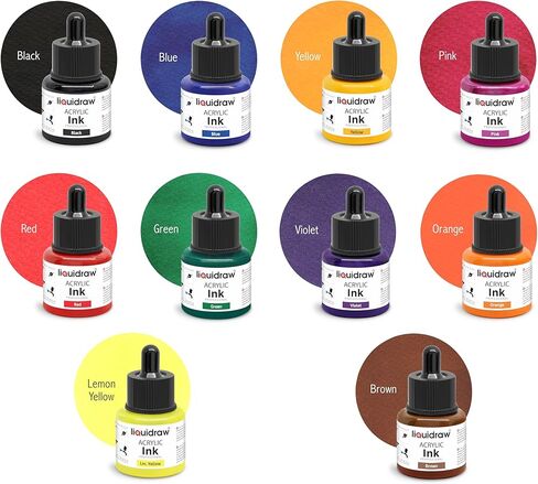 Acrylic Inks for Artists Set of 10 Ink Set 35ml Professional for Painting, Drawing, Paints, Art, Brushes in Kuwait
