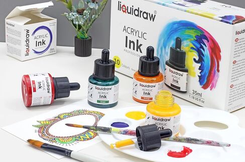 Acrylic Inks for Artists Set of 10 Ink Set 35ml Professional for Painting, Drawing, Paints, Art, Brushes in Kuwait