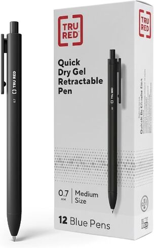 Staples TRU RED Retractable Quick Dry Gel Pens, Medium Point, 0.7mm, Black, Dozen (TR54498) in Saudi Arabia