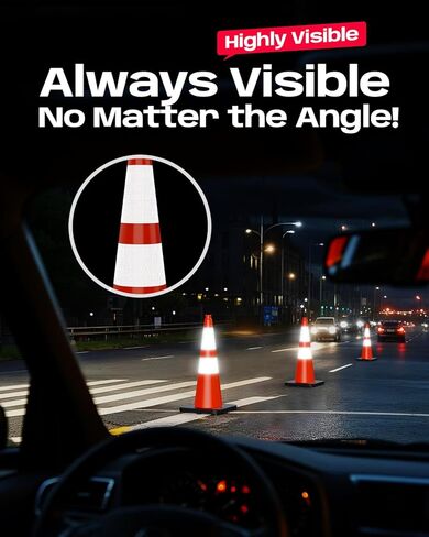 BATTIFE 28 Inch Traffic Cones with Black Weighted Base, PVC Orange Safety Cones for Traffic Control, Construction Events, Driveways, and Parking Lots (6 Pack) in Saudi Arabia
