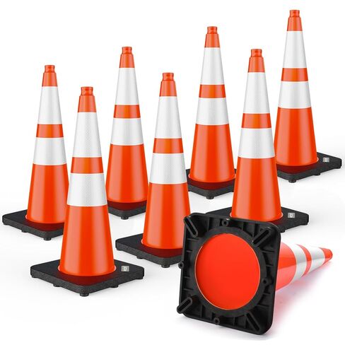 BATTIFE 28 Inch Traffic Cones with Black Weighted Base, PVC Orange Safety Cones for Traffic Control, Construction Events, Driveways, and Parking Lots (6 Pack) in Kuwait