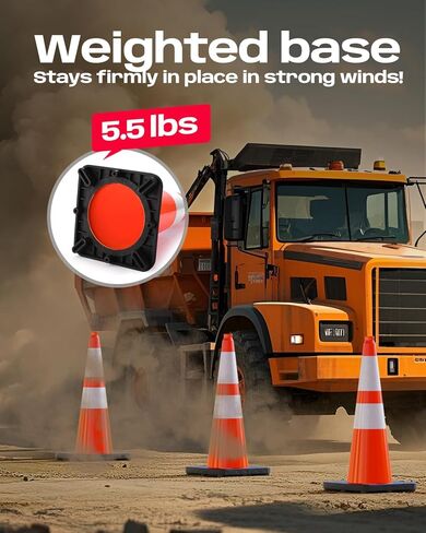 BATTIFE 28 Inch Traffic Cones with Black Weighted Base, PVC Orange Safety Cones for Traffic Control, Construction Events, Driveways, and Parking Lots (6 Pack) in Saudi Arabia