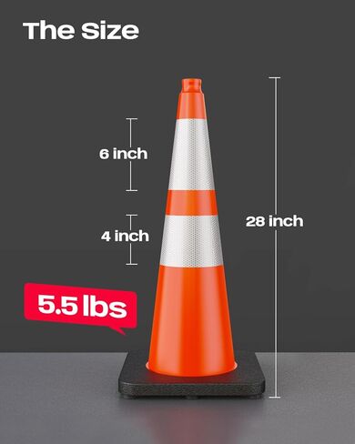 BATTIFE 28 Inch Traffic Cones with Black Weighted Base, PVC Orange Safety Cones for Traffic Control, Construction Events, Driveways, and Parking Lots (6 Pack) in Saudi Arabia